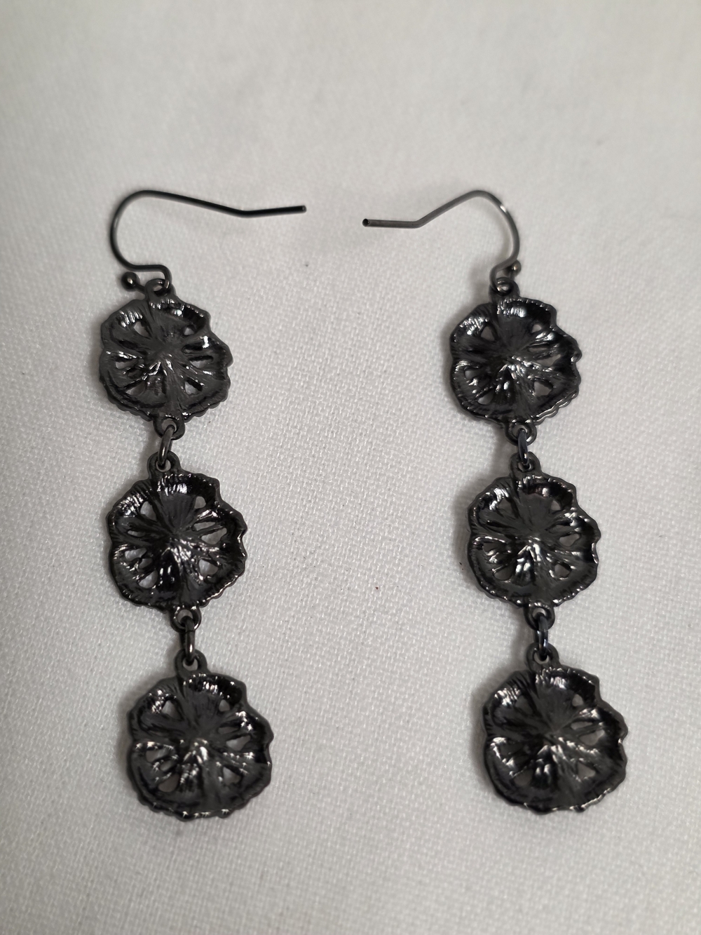 Black Floral Triple Drop Dangle Earrings - Women Jewelry